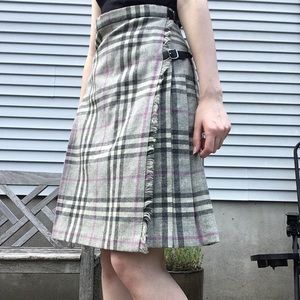Plaid grey purple wrap skirt small pure wool